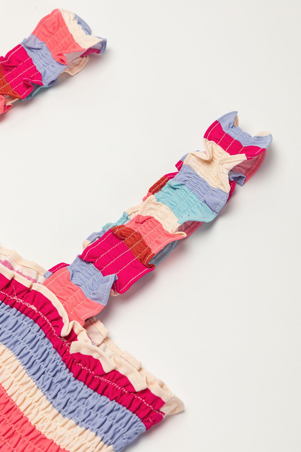 Multi-Color Stripe Smocked Tiered Dress with Wide Shoulder Straps - MARIGOLD