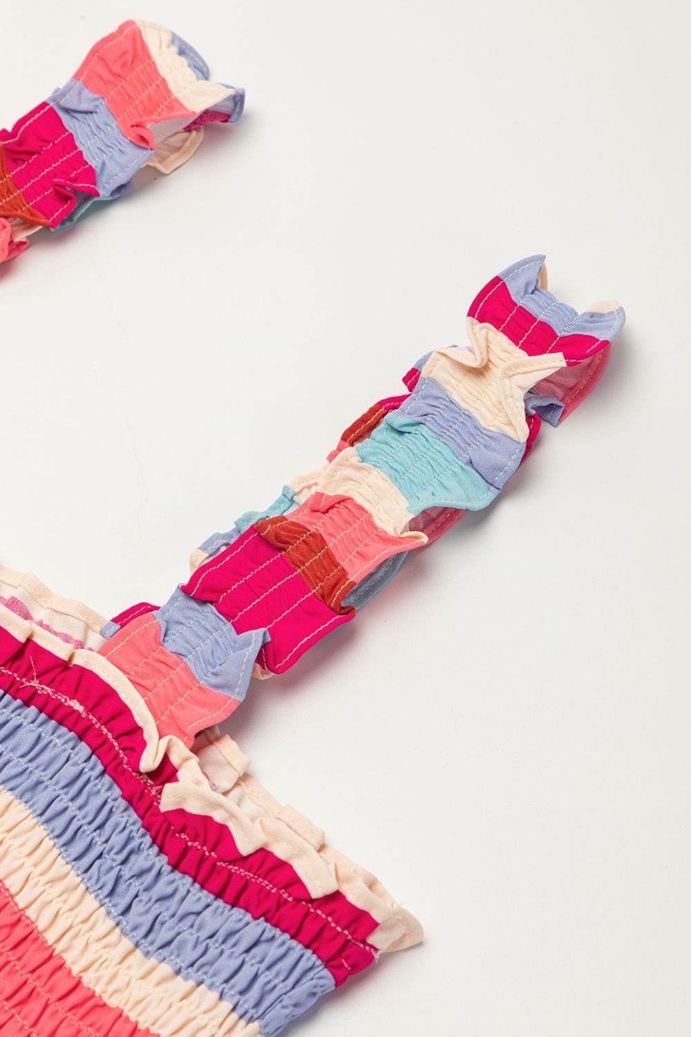 Multi-Color Stripe Smocked Tiered Dress with Wide Shoulder Straps - MARIGOLD