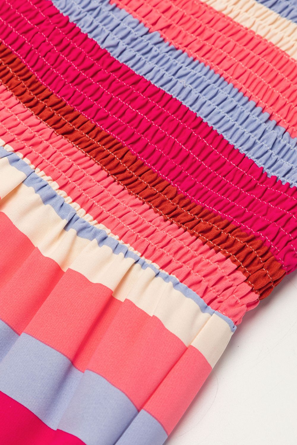 Multi-Color Stripe Smocked Tiered Dress with Wide Shoulder Straps - MARIGOLD