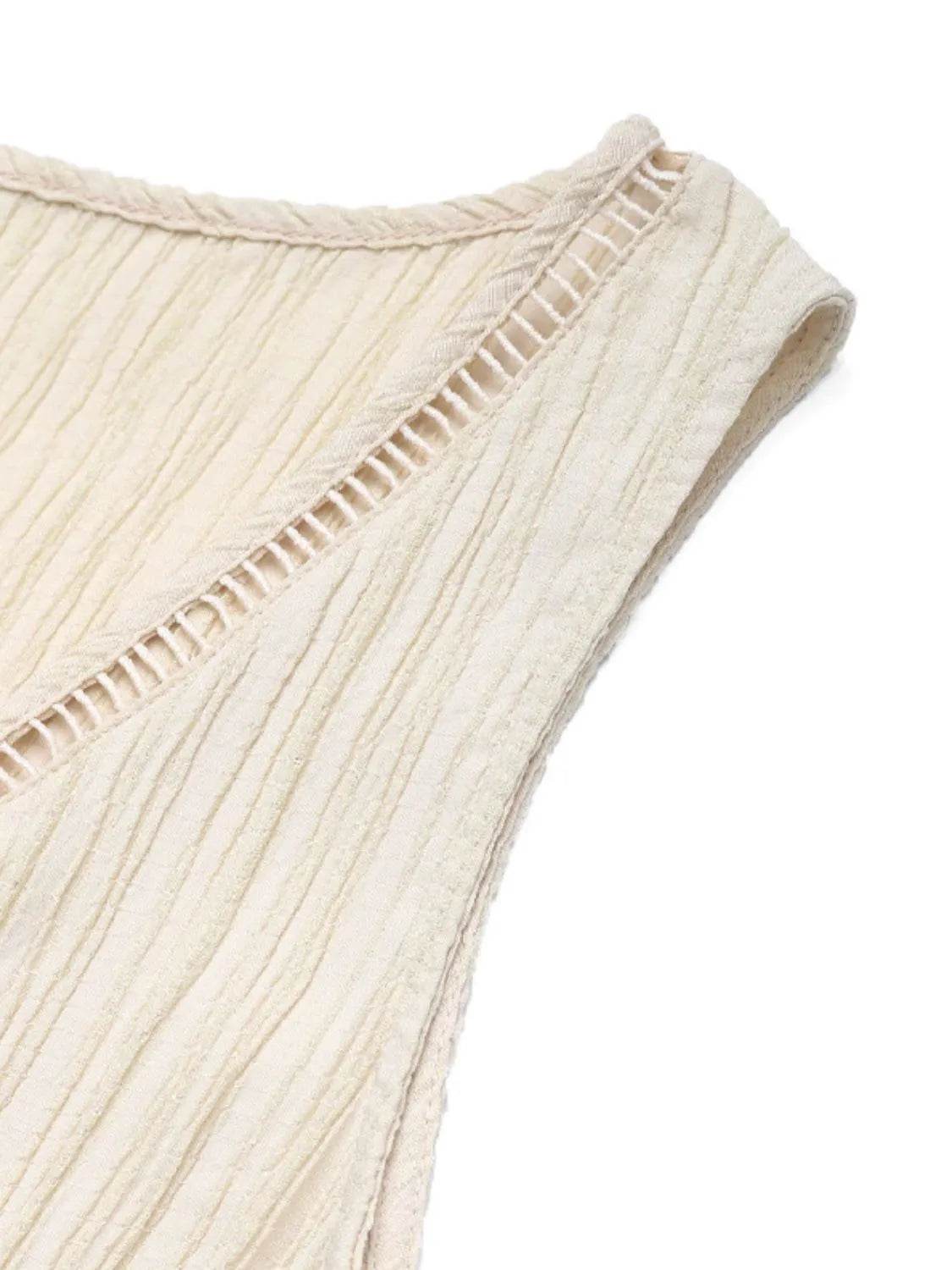 Neutral Button-Detail V-Neck Midi Tank Dress - MARIGOLD