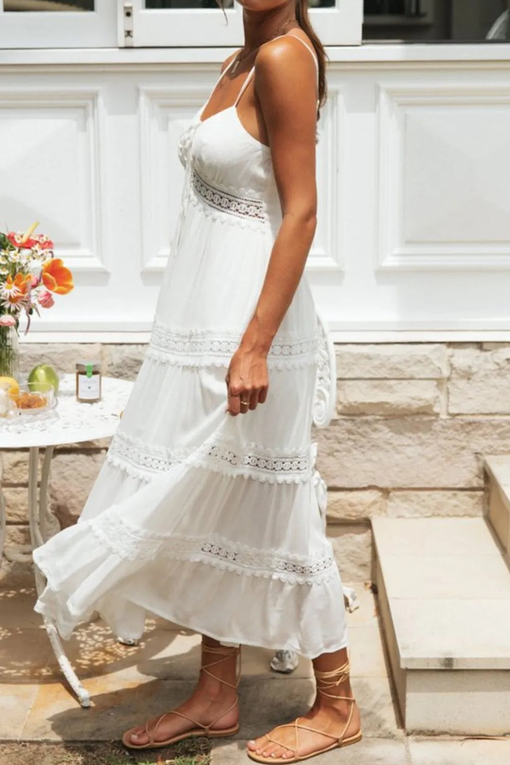 White Lace Trim Midi Dress - MARIGOLD