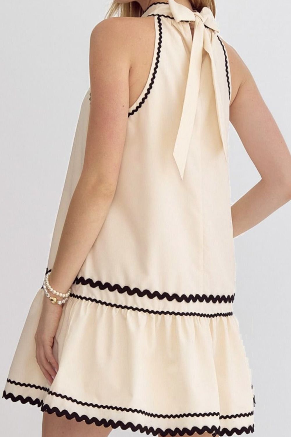 Halter-Neck Ric Rac Trim Sleeveless Mini Dress - MARIGOLD