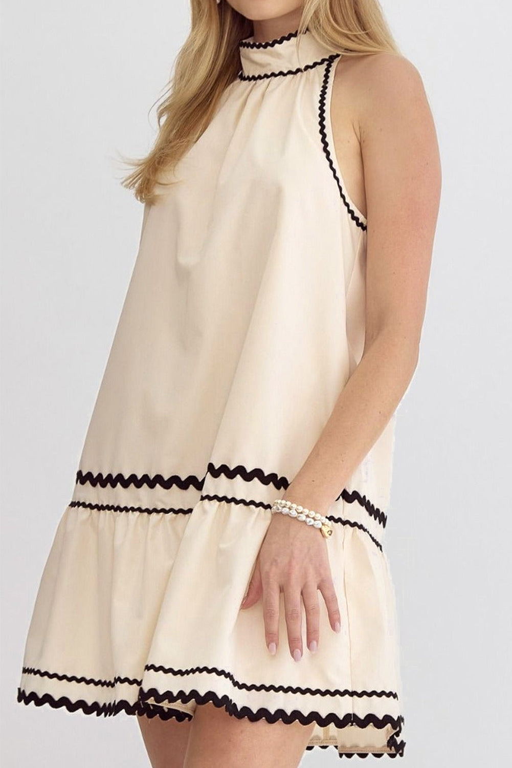 Halter-Neck Ric Rac Trim Sleeveless Mini Dress - MARIGOLD