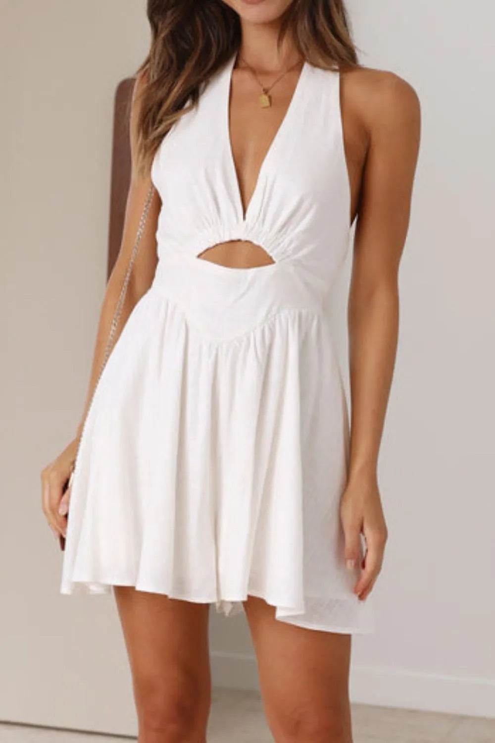 Cutout Halter Neck Mini Dress - MARIGOLD