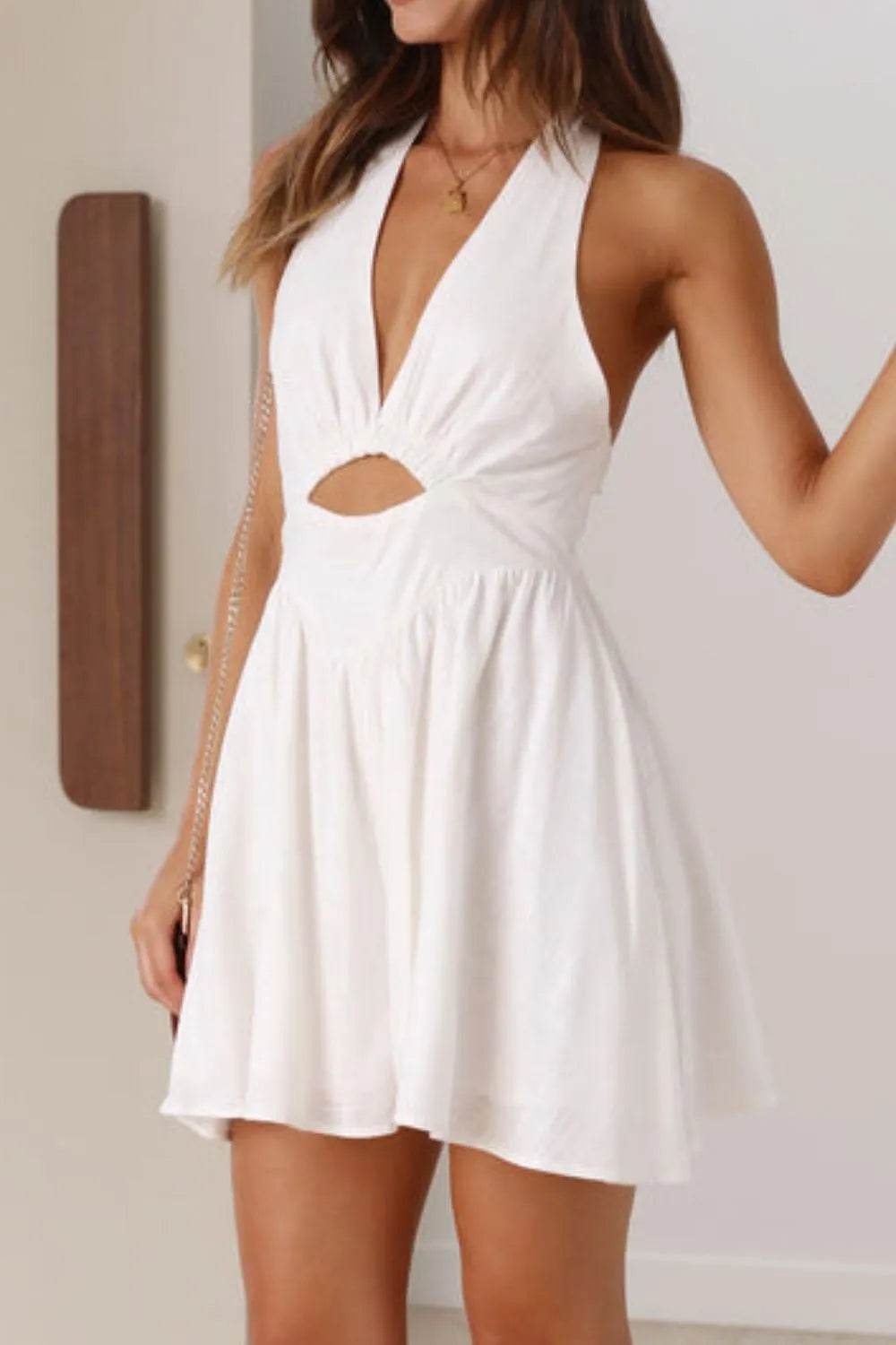 Cutout Halter Neck Mini Dress - MARIGOLD