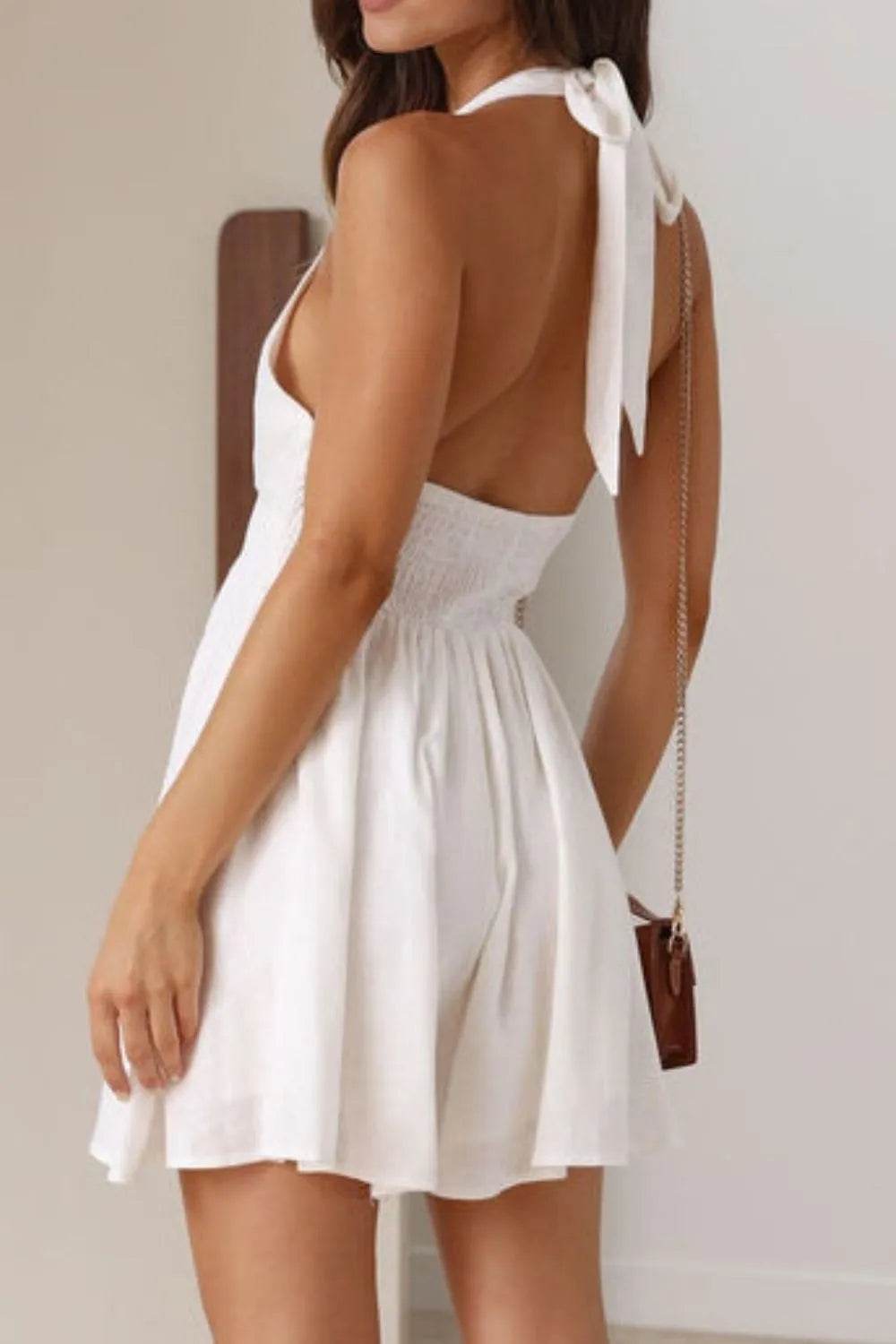 Cutout Halter Neck Mini Dress - MARIGOLD