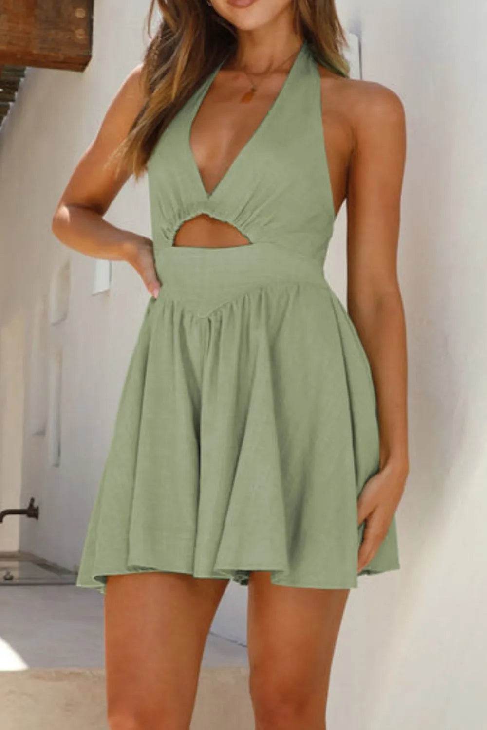 Cutout Halter Neck Mini Dress - MARIGOLD
