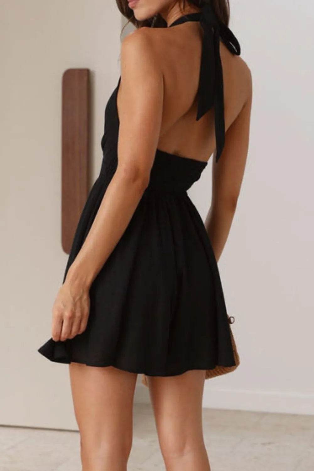 Cutout Halter Neck Mini Dress - MARIGOLD