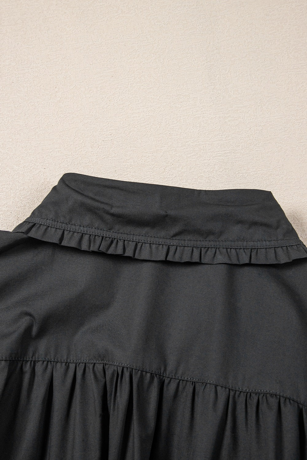 Black Button Down Puff Sleeve Ruffle Hem Dress - MARIGOLD