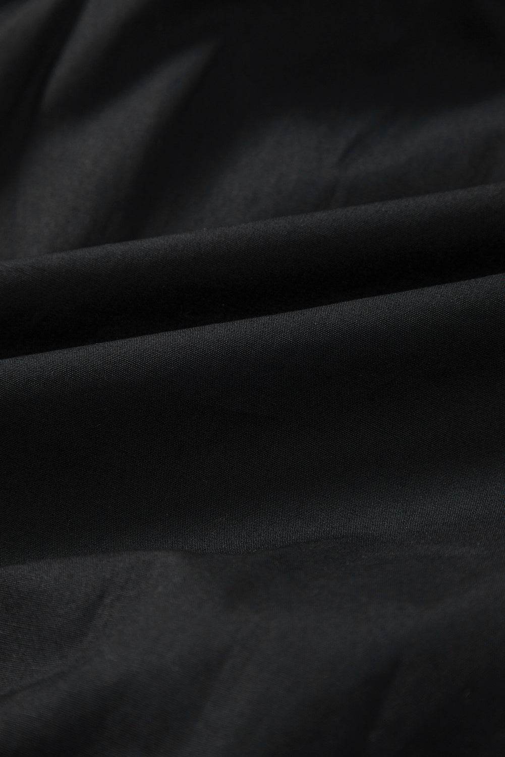 Black Button Down Puff Sleeve Ruffle Hem Dress - MARIGOLD