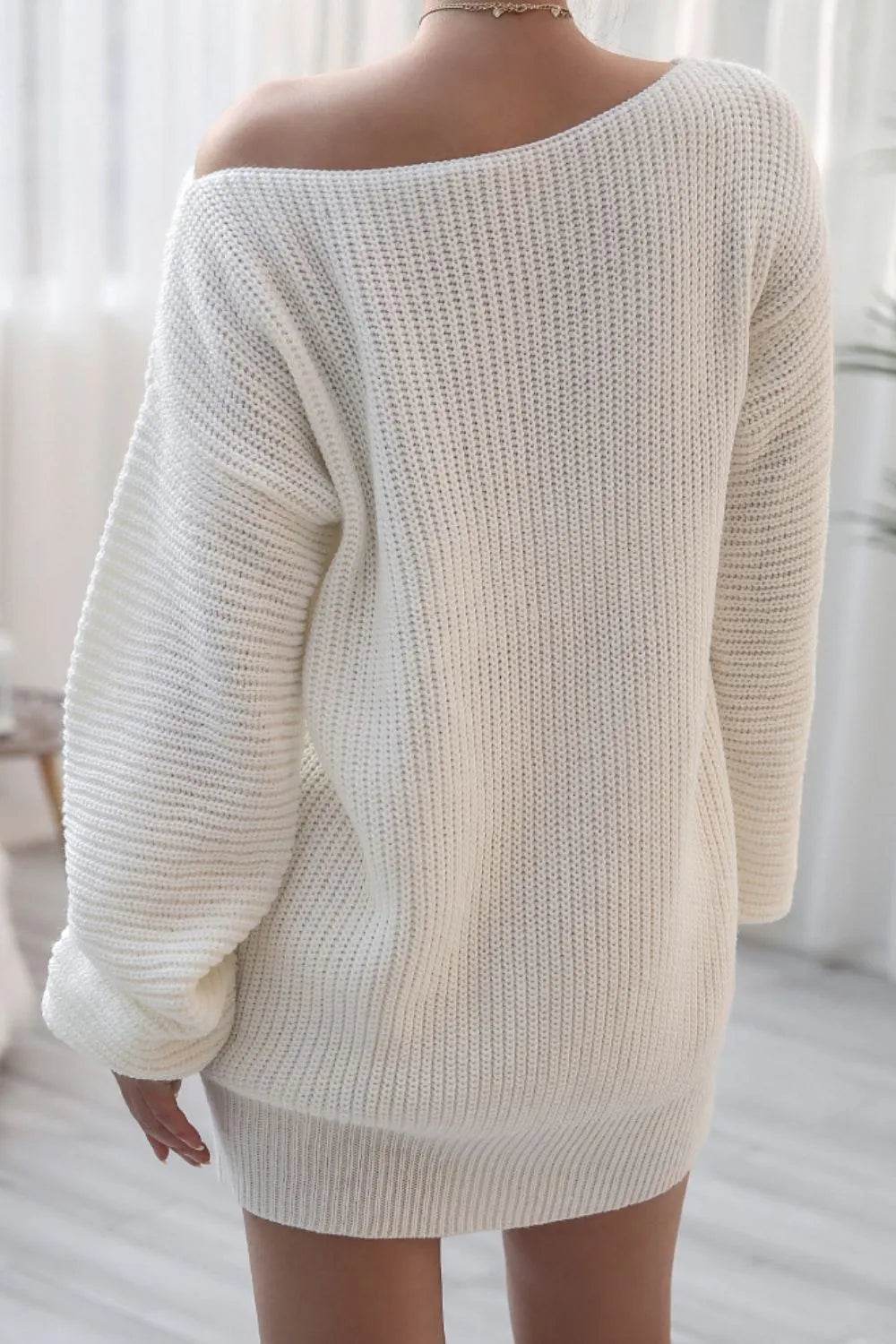 Boat Neck Long Sleeve Mini Sweater Dress - MARIGOLD