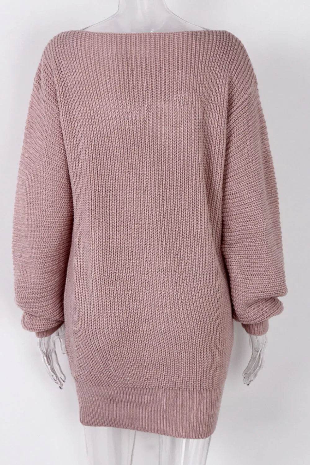 Boat Neck Long Sleeve Mini Sweater Dress - MARIGOLD