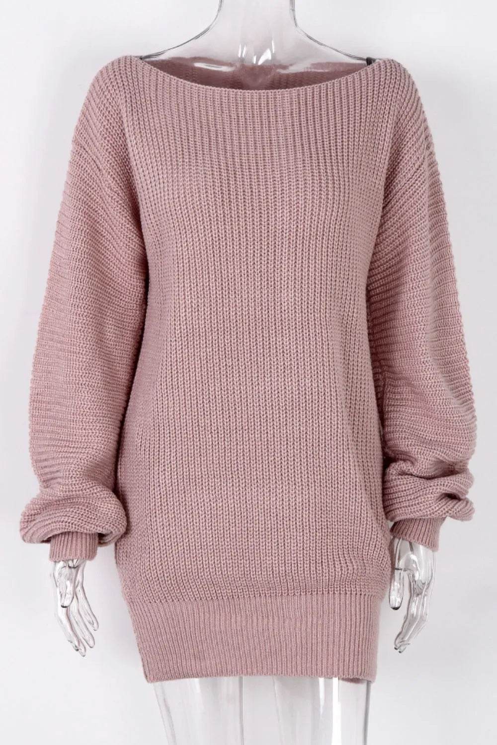 Boat Neck Long Sleeve Mini Sweater Dress - MARIGOLD