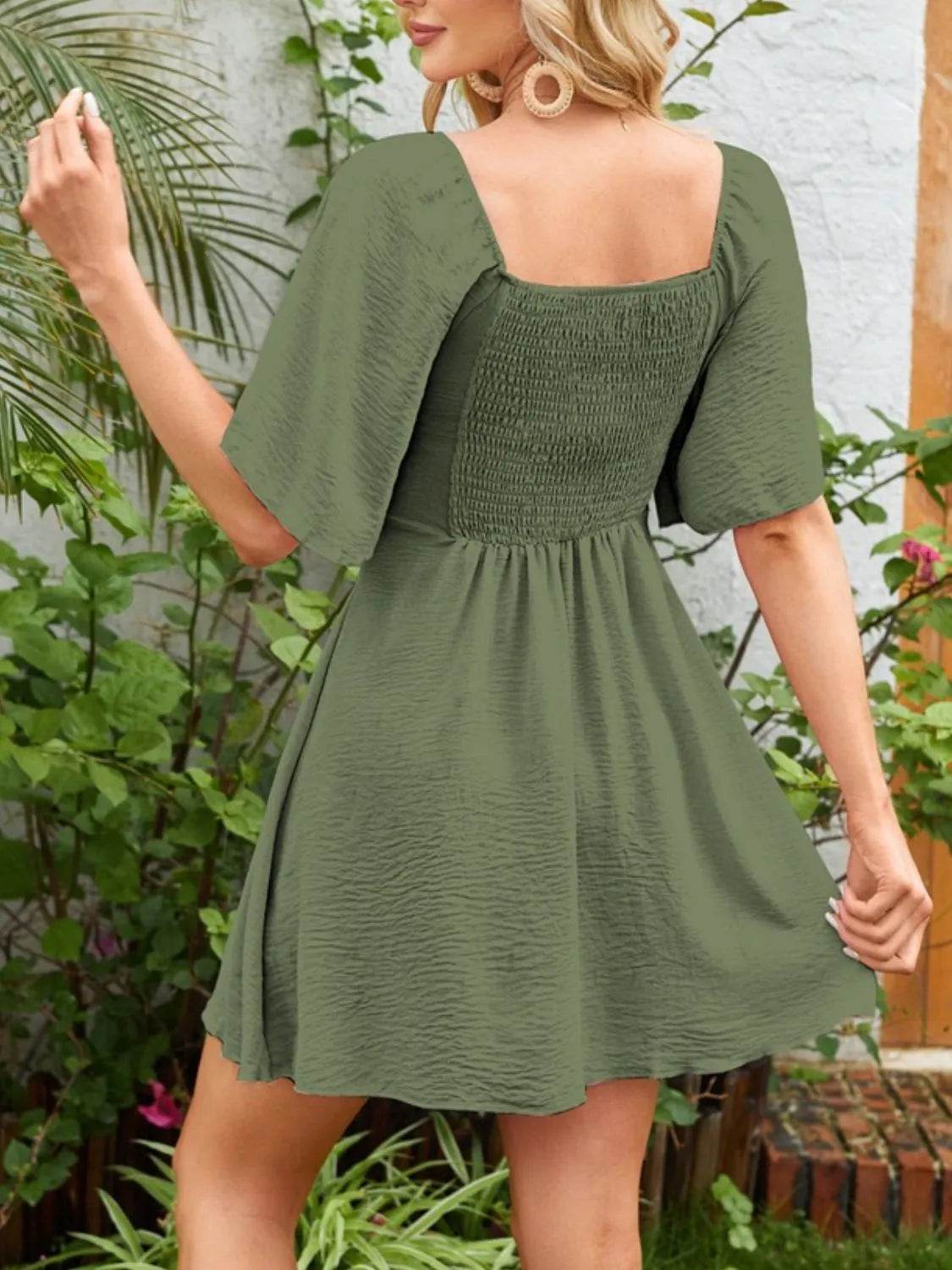 Bow Tie Front Angel Sleeve Mini Dress - MARIGOLD