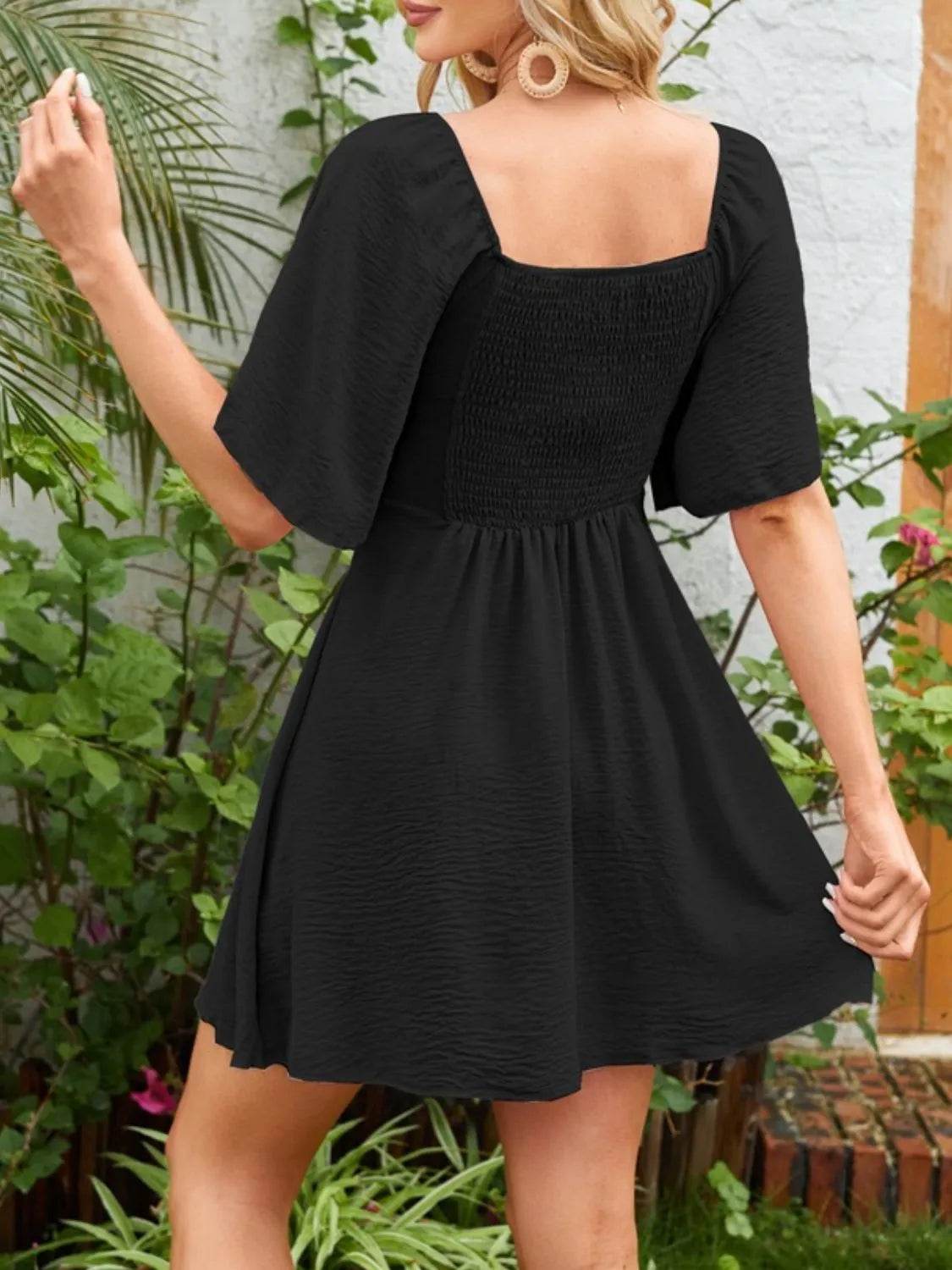 Bow Tie Front Angel Sleeve Mini Dress - MARIGOLD