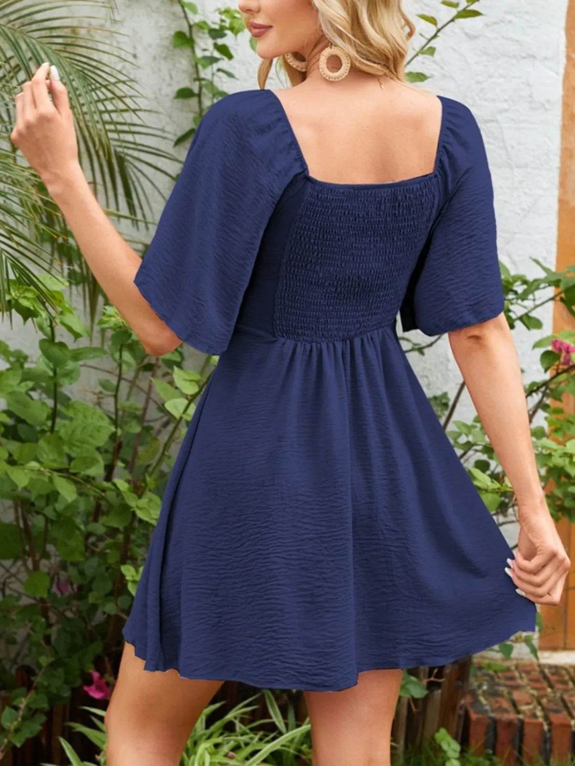 Bow Tie Front Angel Sleeve Mini Dress - MARIGOLD