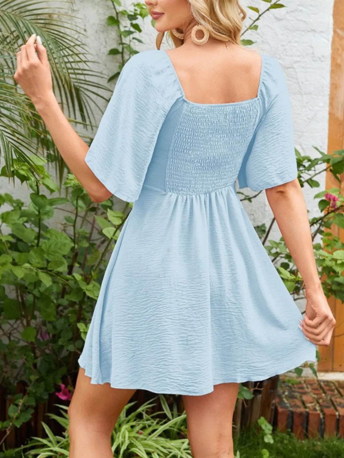 Bow Tie Front Angel Sleeve Mini Dress - MARIGOLD