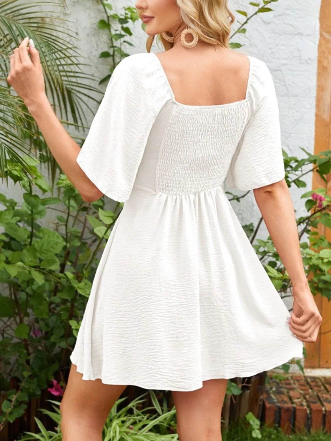 Bow Tie Front Angel Sleeve Mini Dress - MARIGOLD