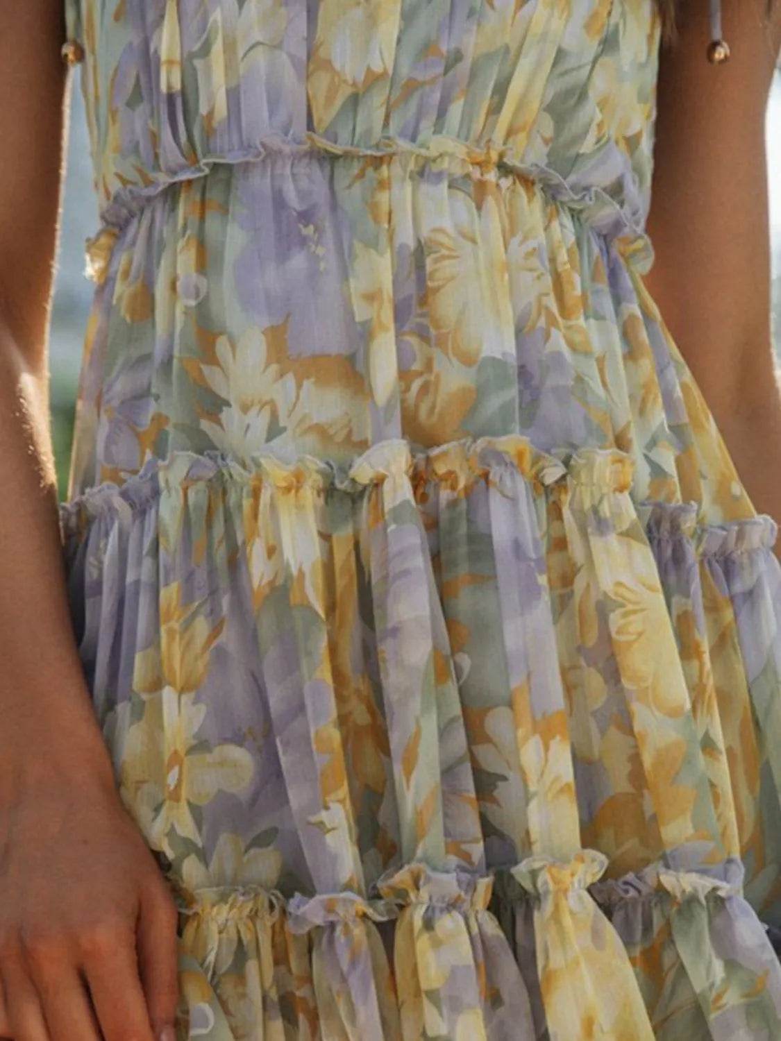 Tiered Frill Shoulder Tie Mini Cami Dress - MARIGOLD