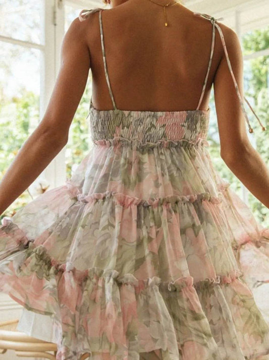 Tiered Frill Shoulder Tie Mini Cami Dress - MARIGOLD