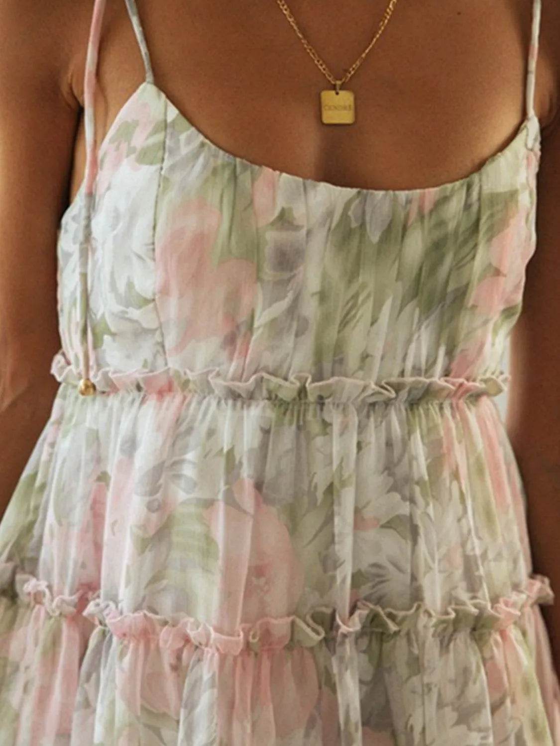 Tiered Frill Shoulder Tie Mini Cami Dress - MARIGOLD