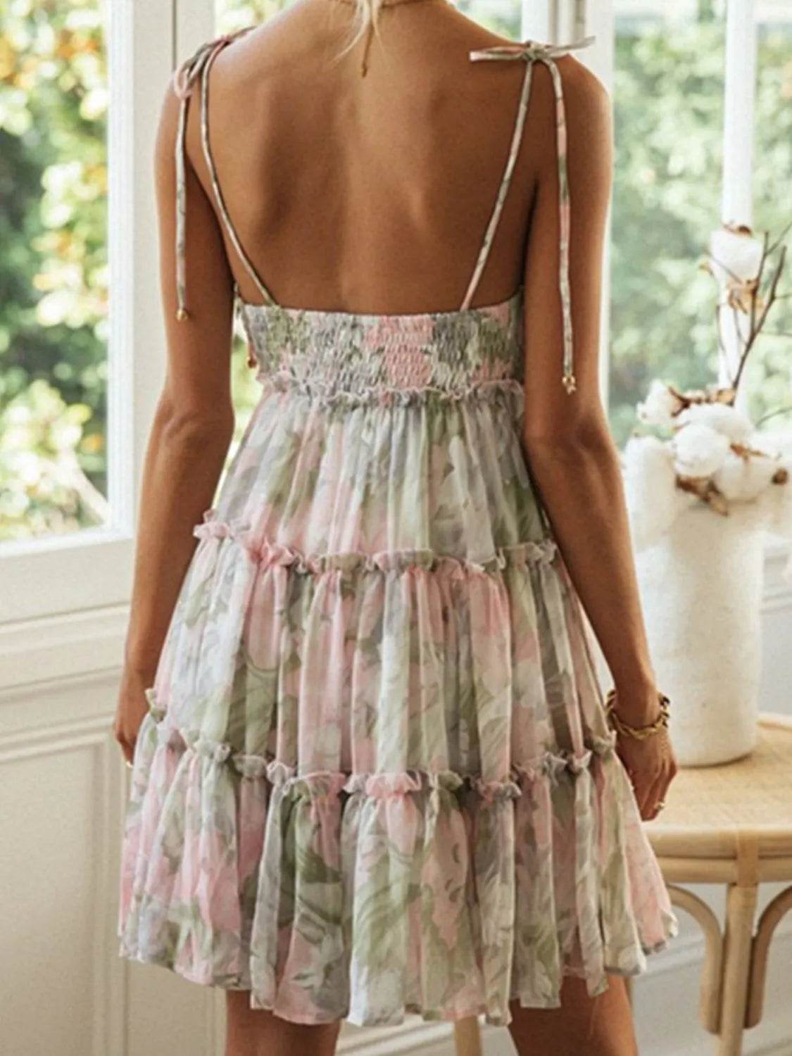 Tiered Frill Shoulder Tie Mini Cami Dress - MARIGOLD