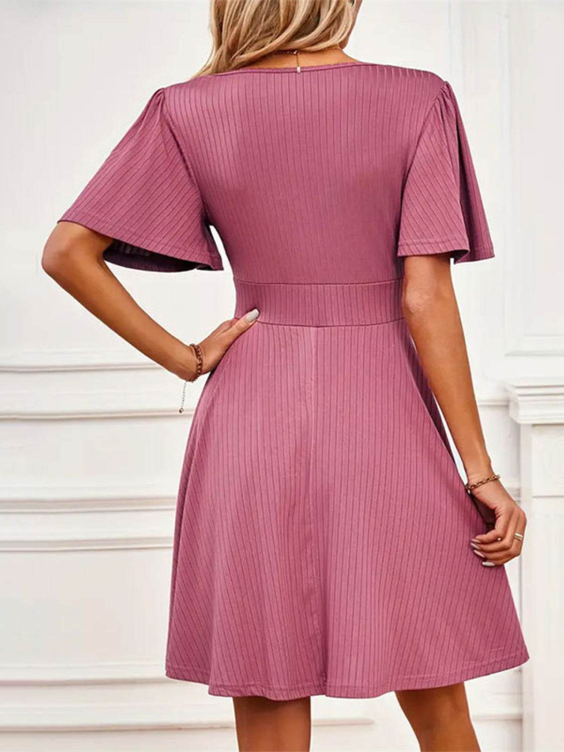 Flutter Sleeve Surplice Dress - MARIGOLD