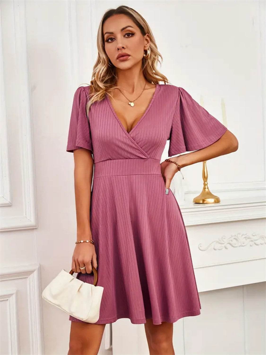 Flutter Sleeve Surplice Dress - MARIGOLD