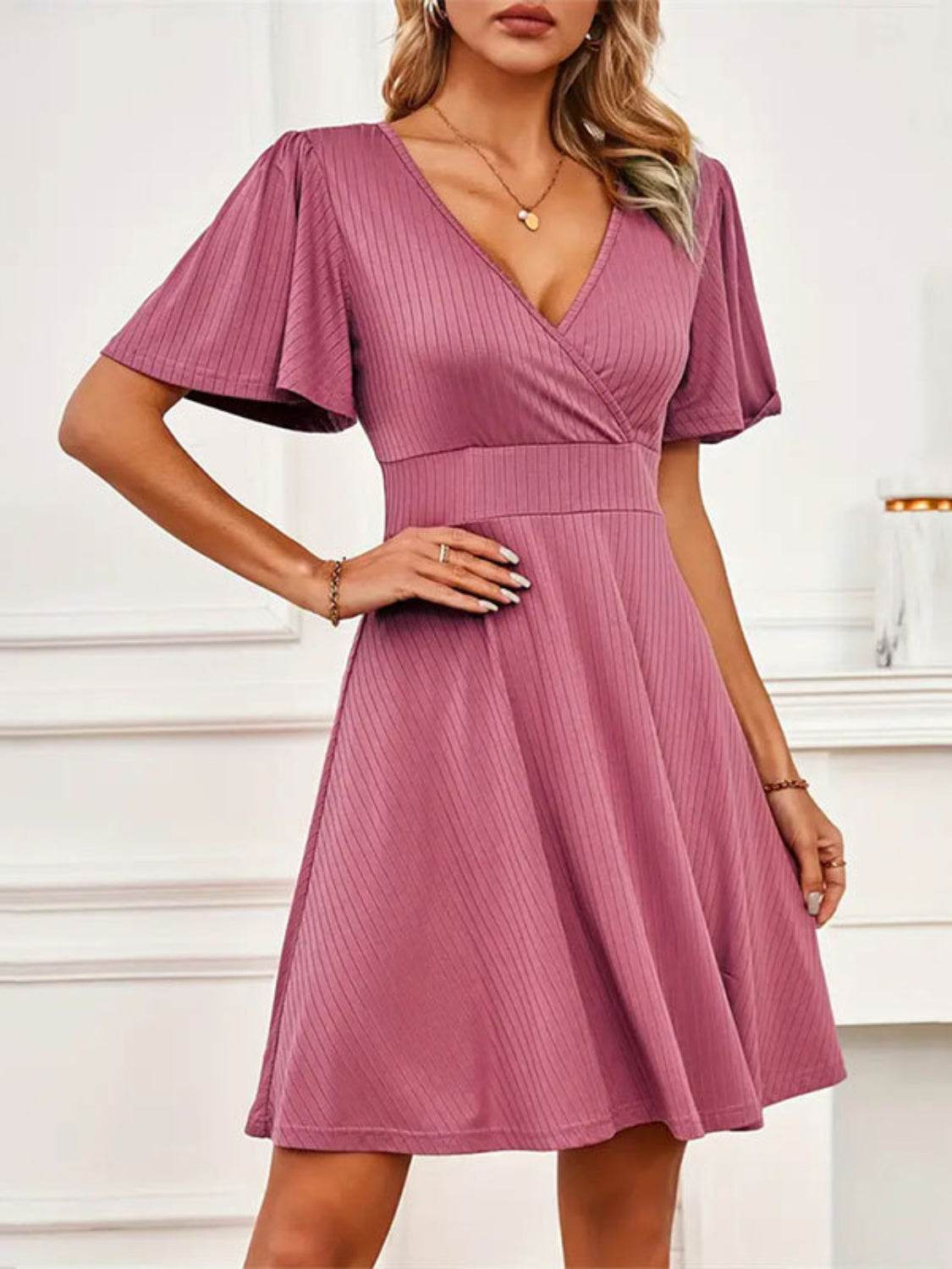 Flutter Sleeve Surplice Dress - MARIGOLD