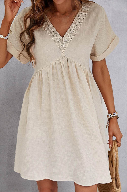 V-Neck Short Sleeve Dress - MARIGOLD