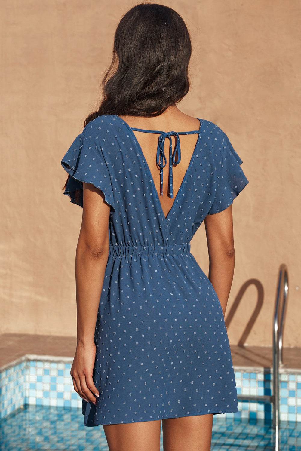 Tie Back Surplice Neck Flutter Sleeve Dress - MARIGOLD