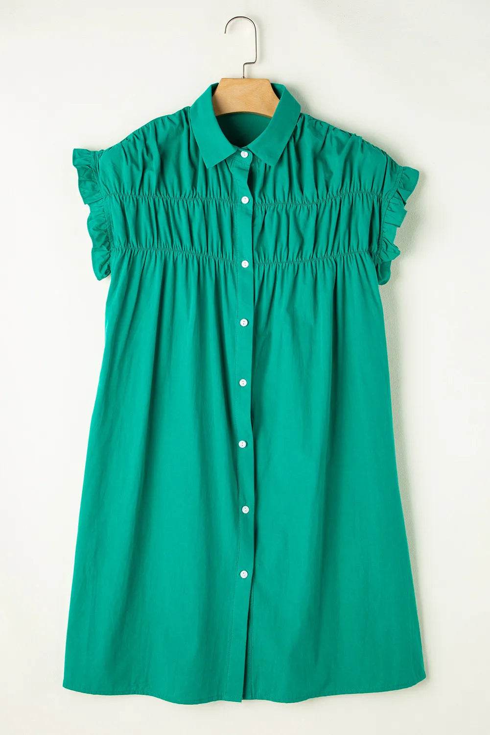 Collared Neck Flounce Sleeve Dress - MARIGOLD