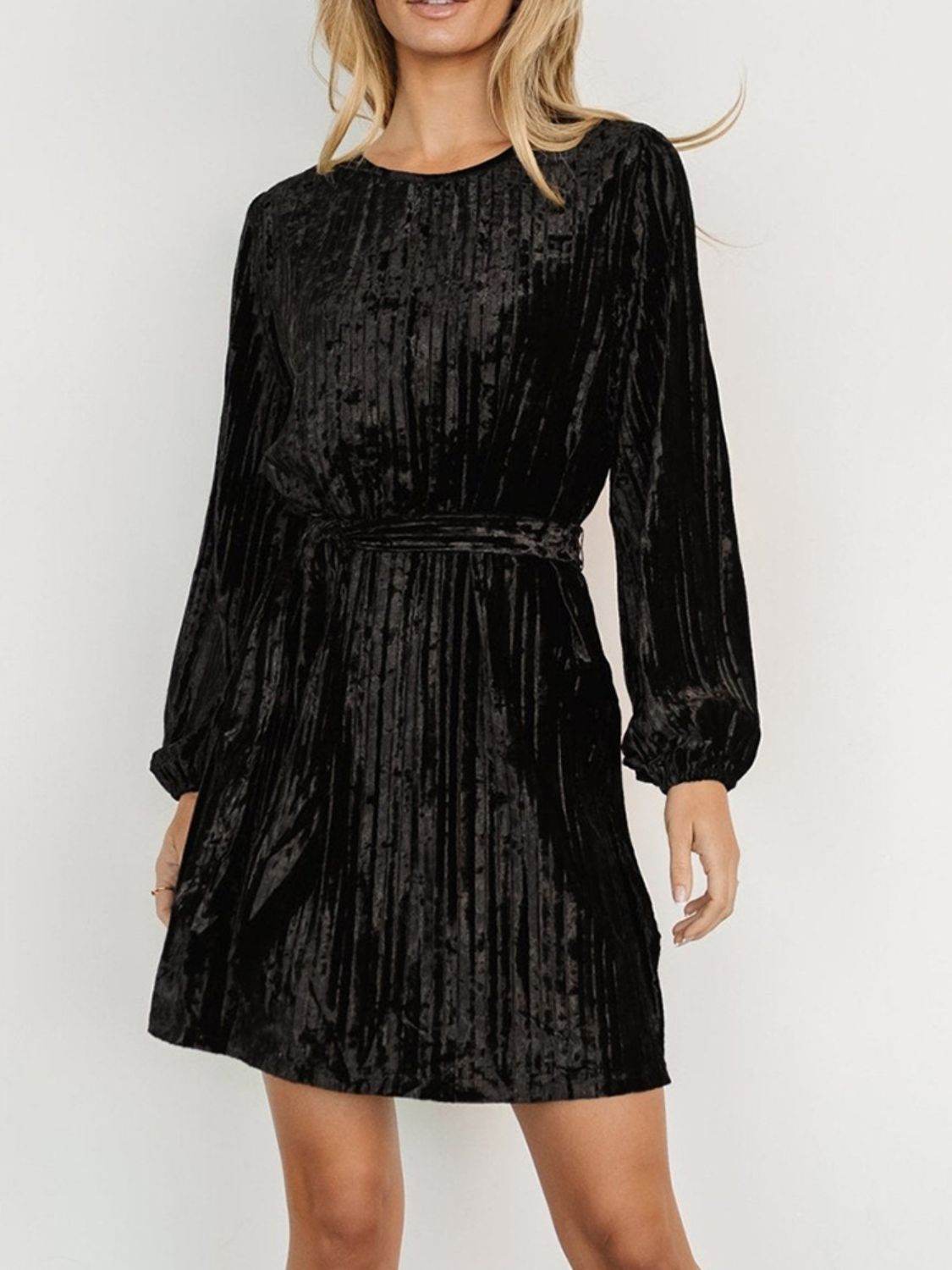 Elegant Velvet Long Sleeve Mini Dress - MARIGOLD