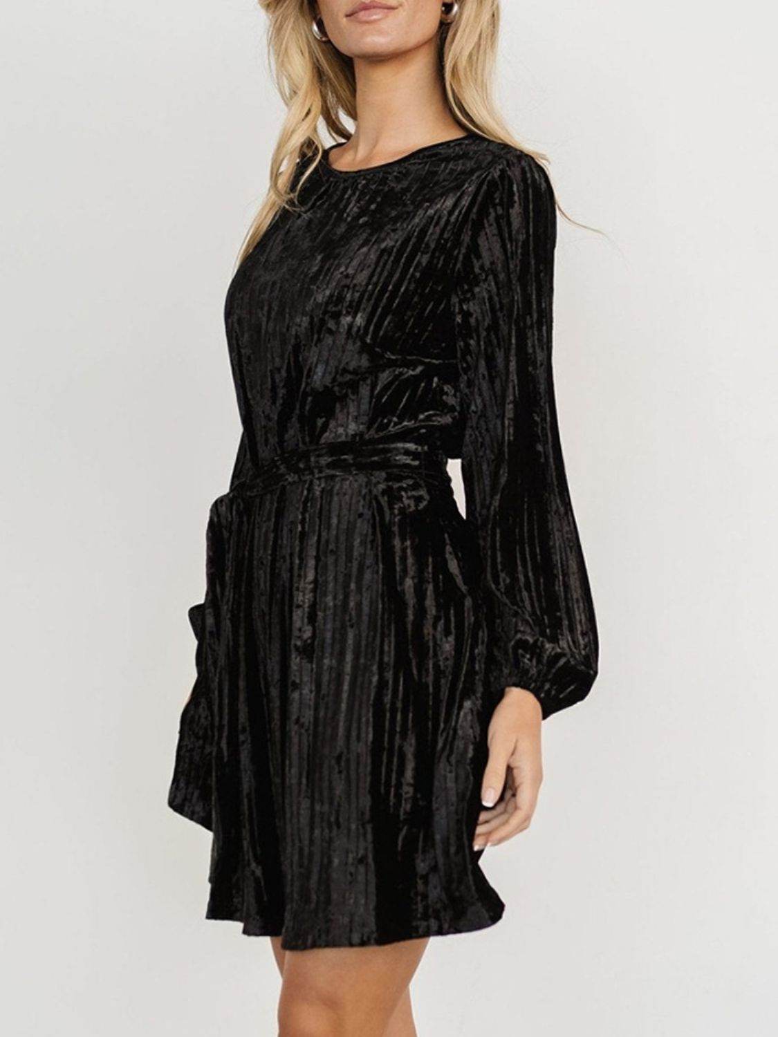 Elegant Velvet Long Sleeve Mini Dress - MARIGOLD