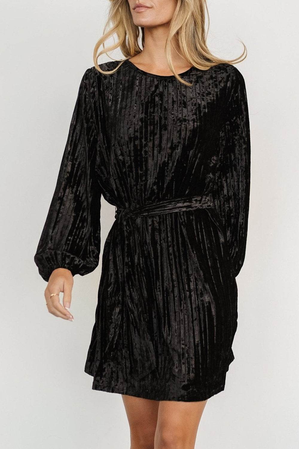 Elegant Velvet Long Sleeve Mini Dress - MARIGOLD
