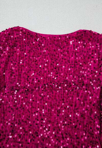 Sequin Surplice Long Sleeve Mini Dress - MARIGOLD