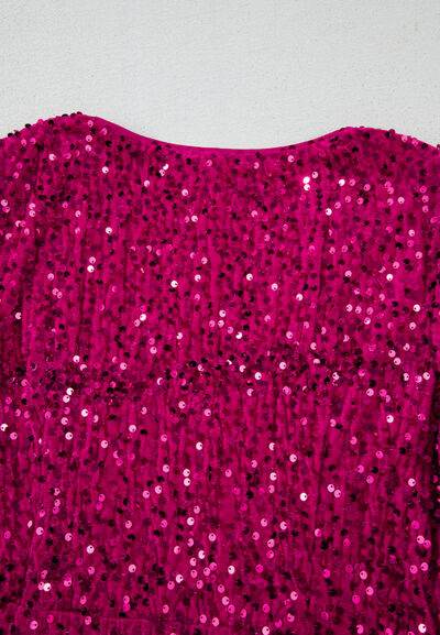 Sequin Surplice Long Sleeve Mini Dress - MARIGOLD