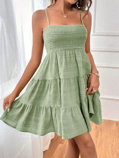Smocked Tiered Sleeveless Mini Dress - MARIGOLD