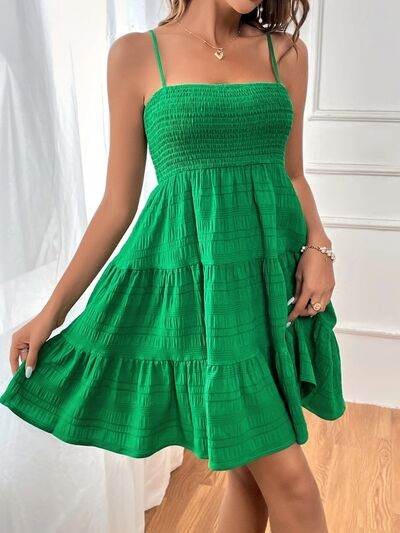 Smocked Tiered Sleeveless Mini Dress - MARIGOLD