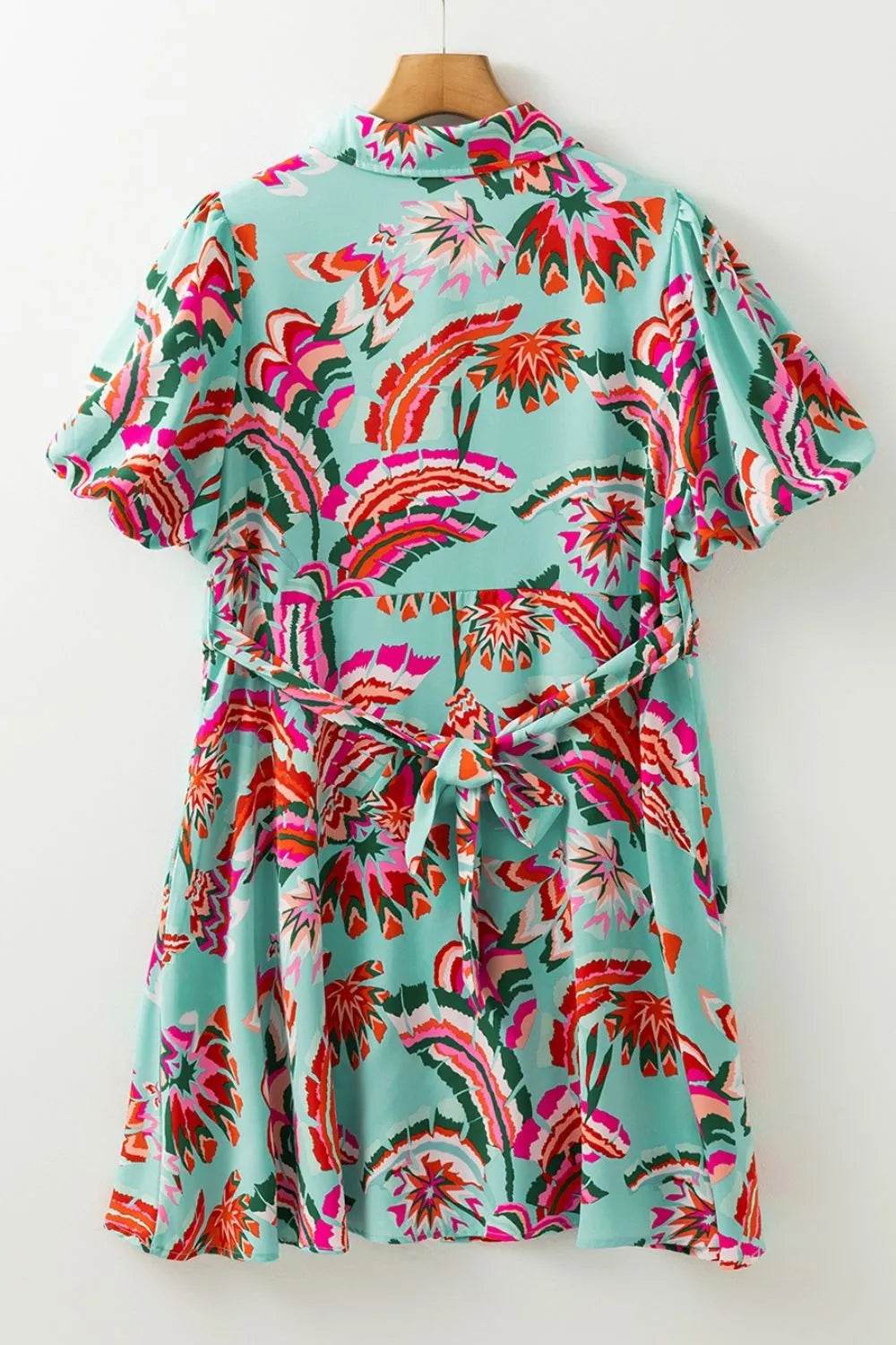 Abstract Tropical Palm Belted Shirtdress - MARIGOLD