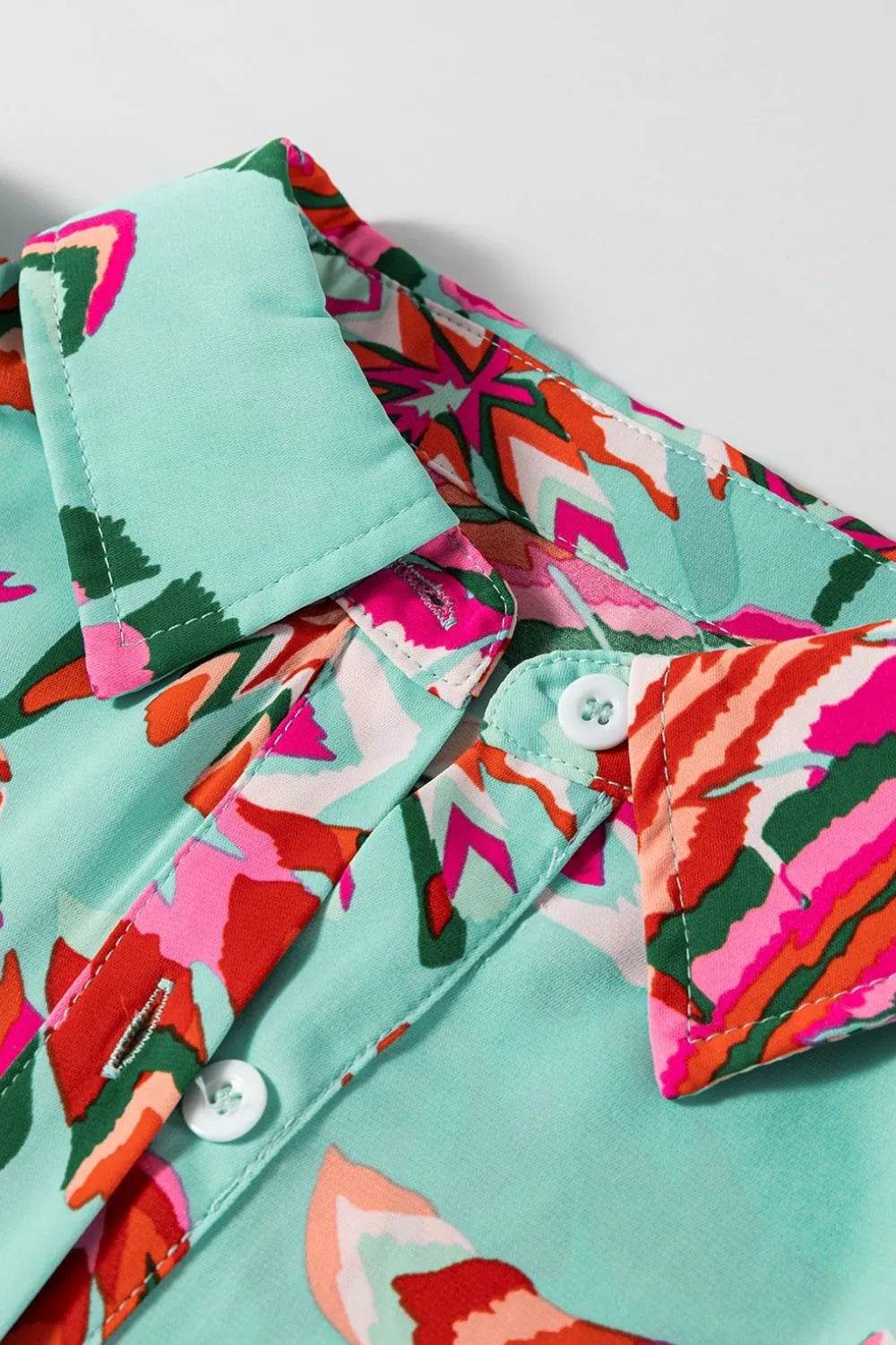 Abstract Tropical Palm Belted Shirtdress - MARIGOLD