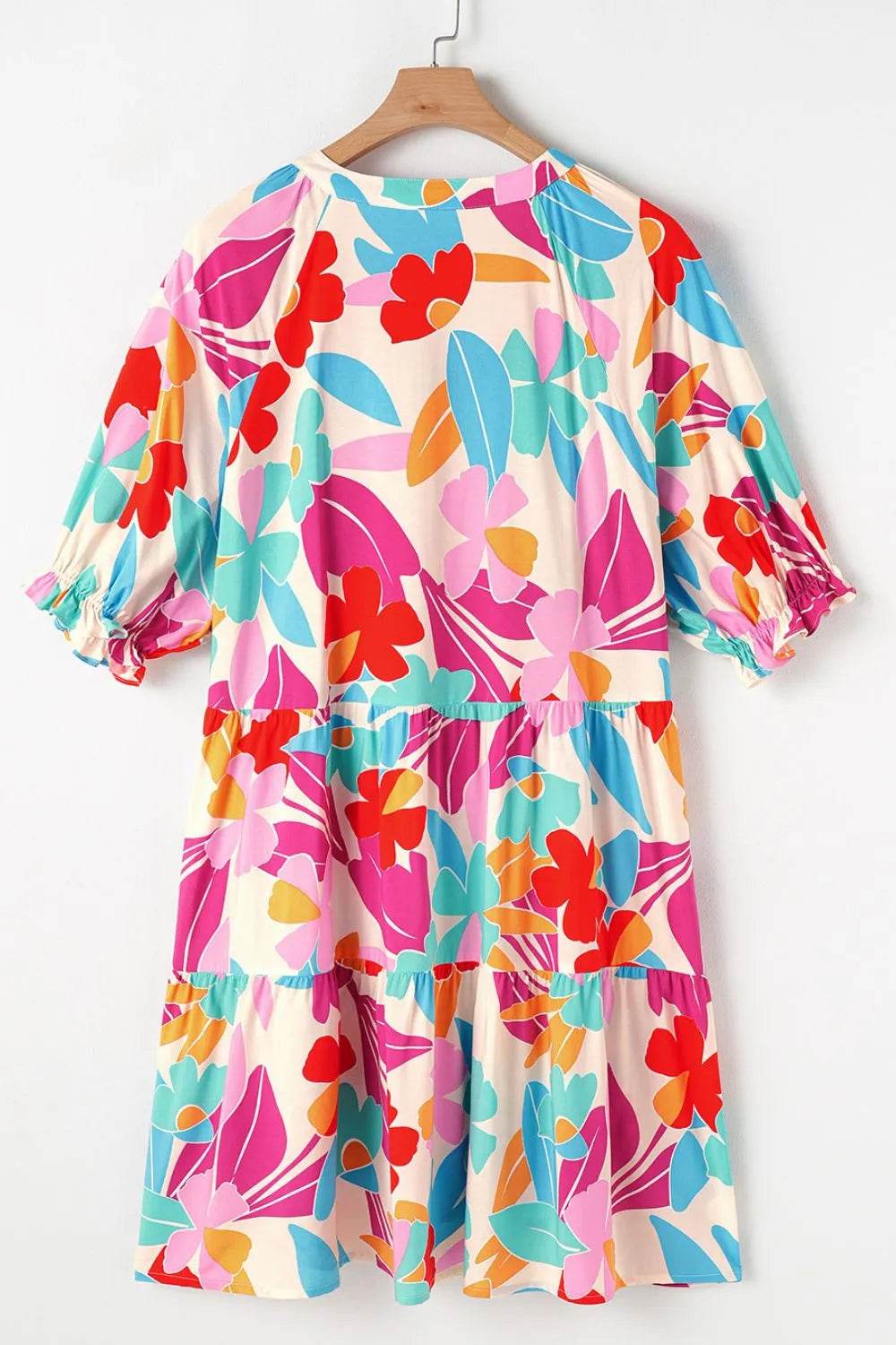 Floral Print Babydoll Dress with Bubble Sleeves - MARIGOLD