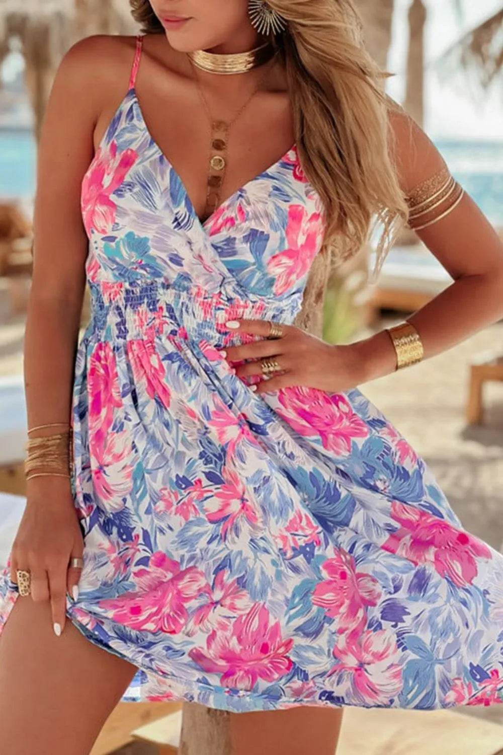 Floral Surplice Cami Mini Dress - MARIGOLD