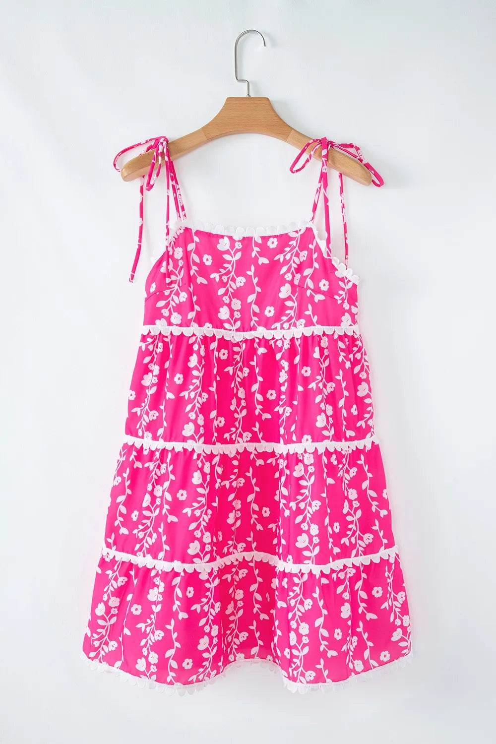 Floral Print Ric Rac Tiered Mini Dress - MARIGOLD