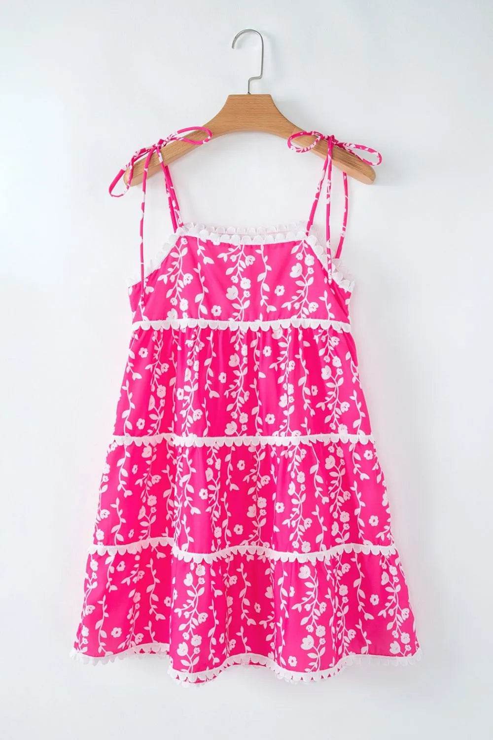Floral Print Ric Rac Tiered Mini Dress - MARIGOLD
