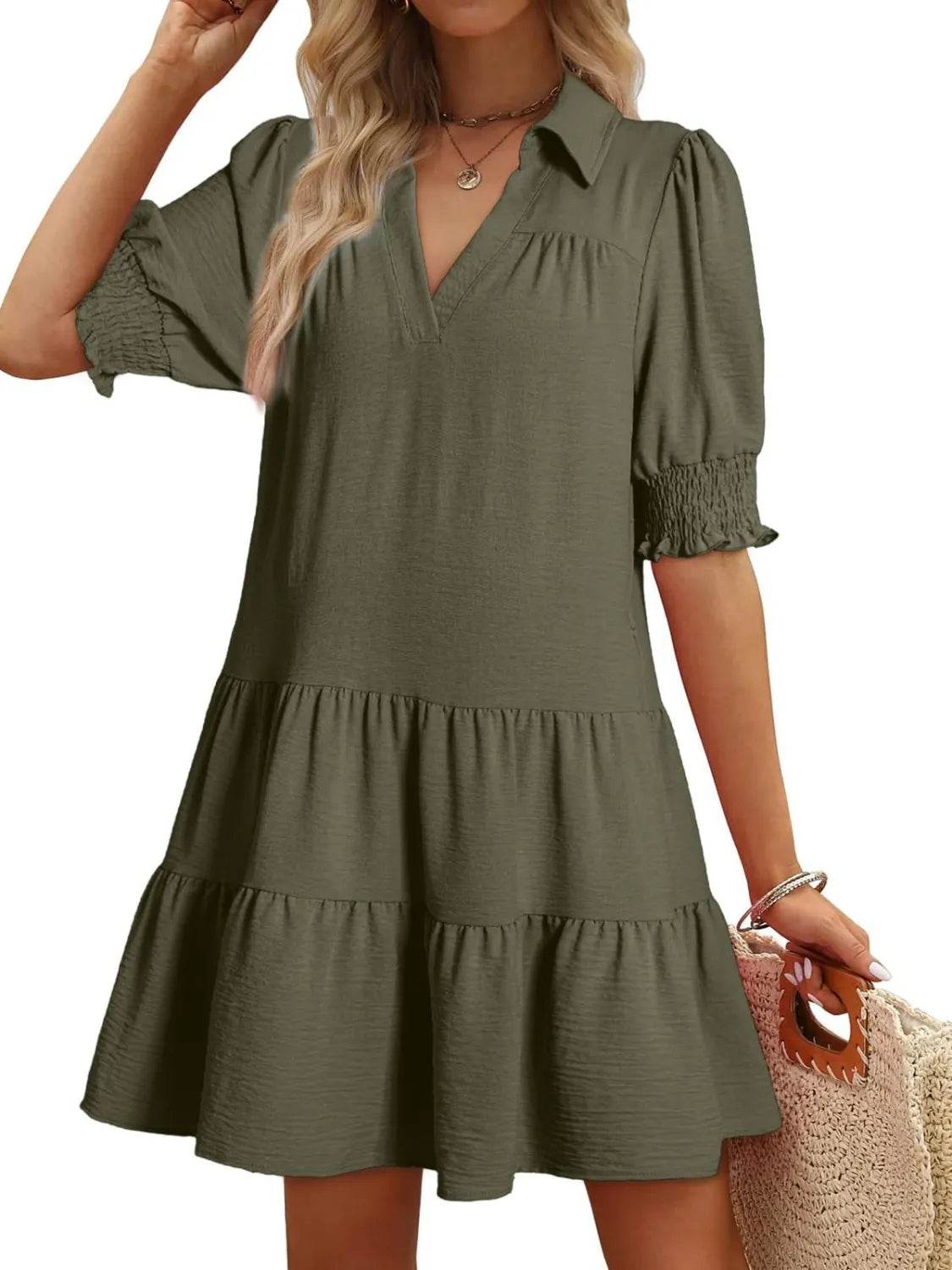 Johnny Collar Half Balloon Sleeve Mini Dress - MARIGOLD