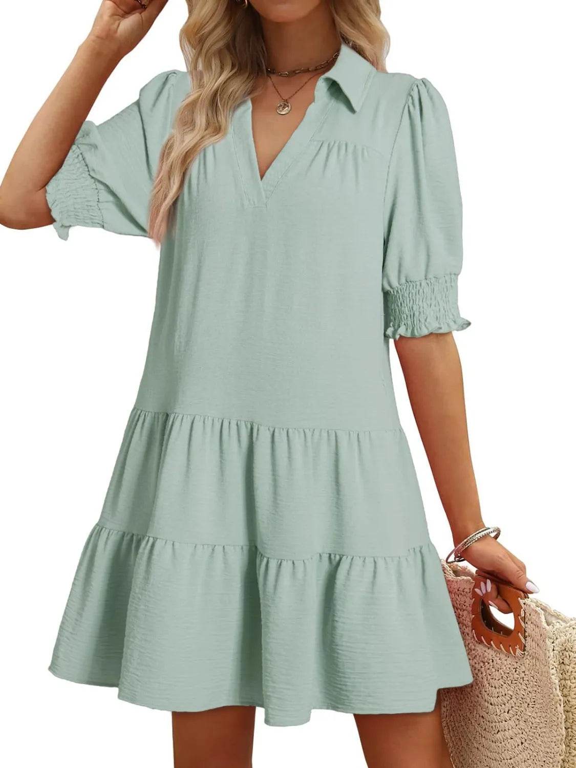 Johnny Collar Half Balloon Sleeve Mini Dress - MARIGOLD