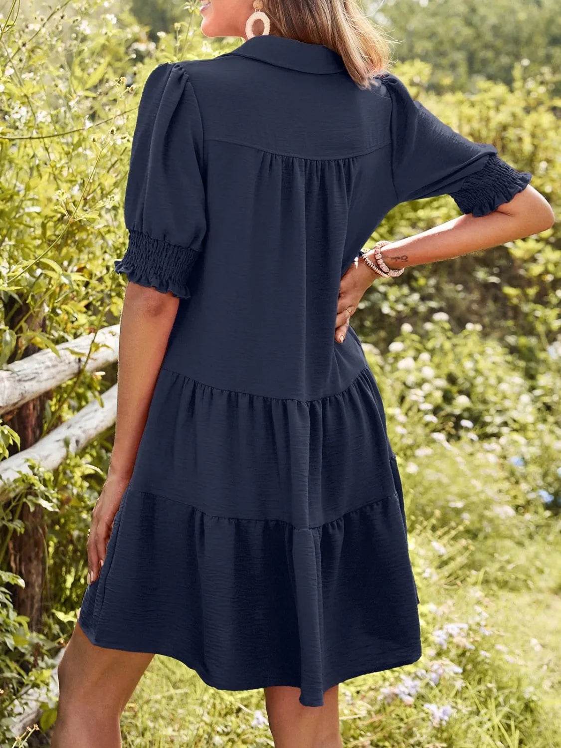 Johnny Collar Half Balloon Sleeve Mini Dress - MARIGOLD