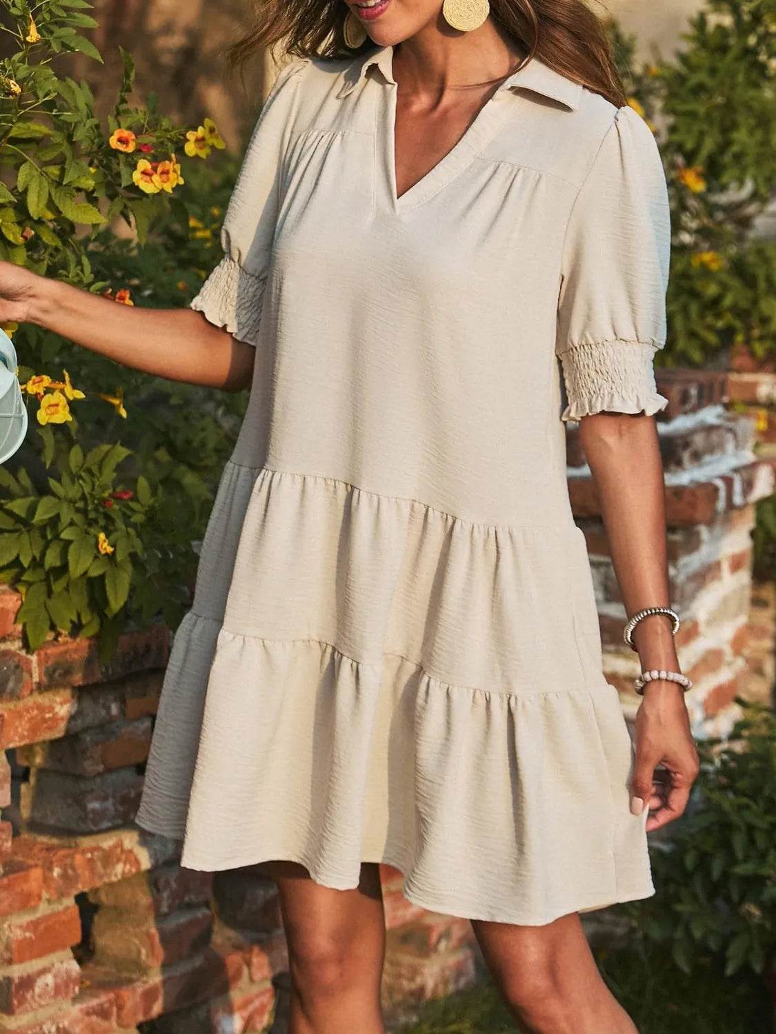 Johnny Collar Half Balloon Sleeve Mini Dress - MARIGOLD