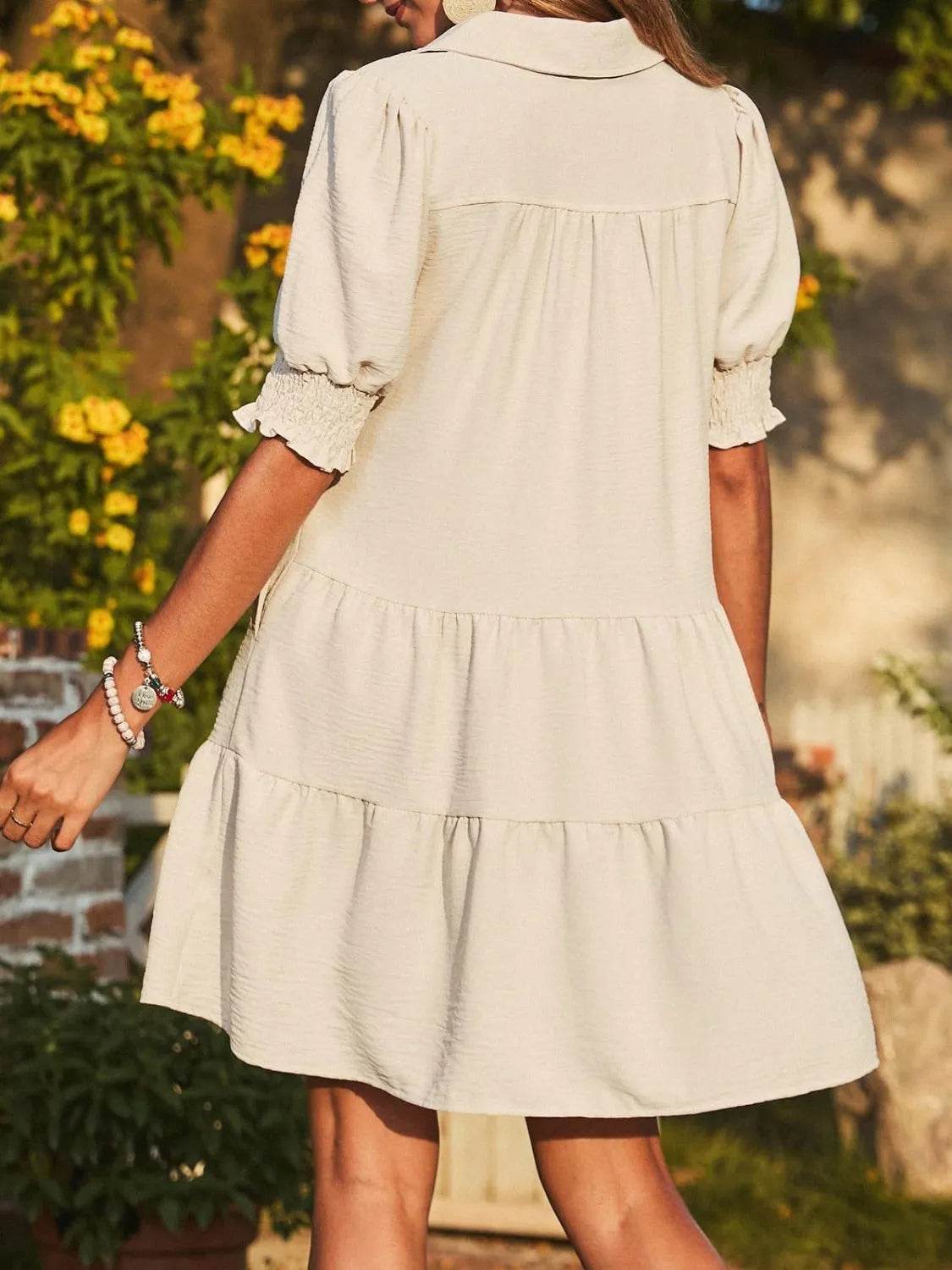 Johnny Collar Half Balloon Sleeve Mini Dress - MARIGOLD